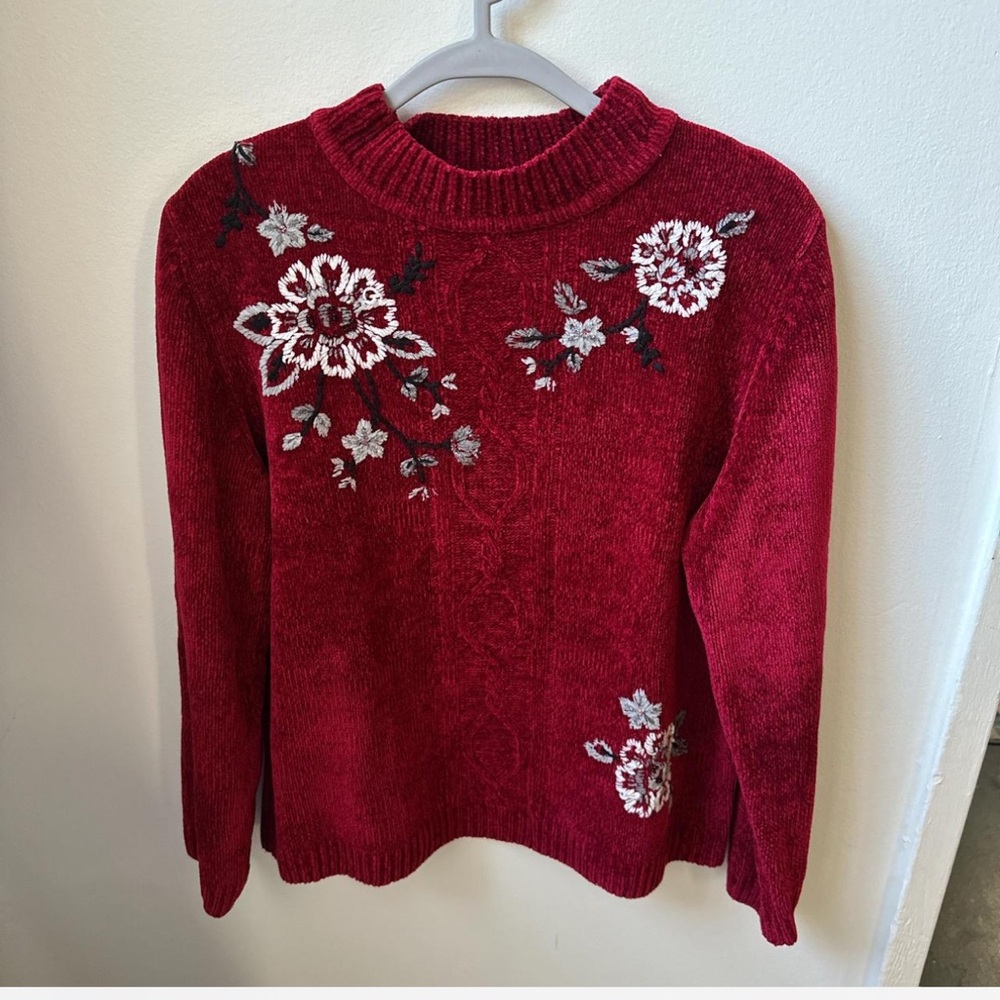 Alfred Dunner Burgundy Floral Sweater